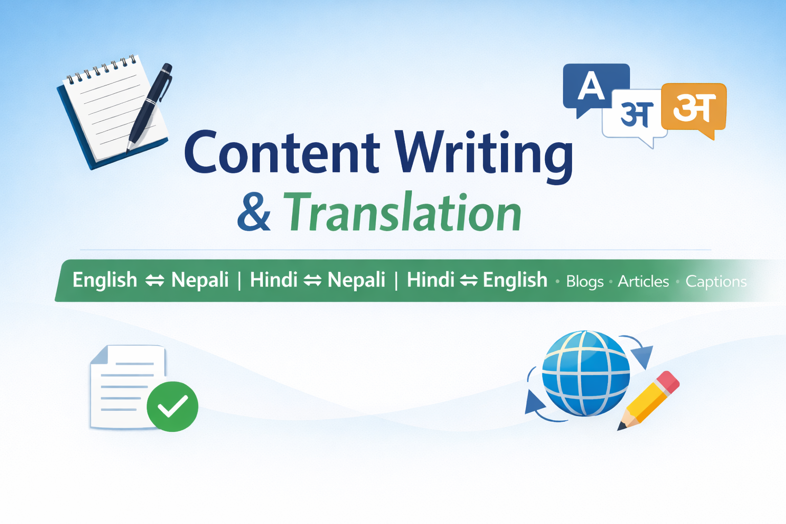 Nepali to English translation, Hindi to Nepali, HIndi to English translation and content writing